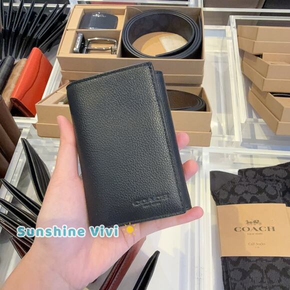 NWT Coach Men's Leather Tri-Fold Wallet 23845 black - Picture 1 of 5